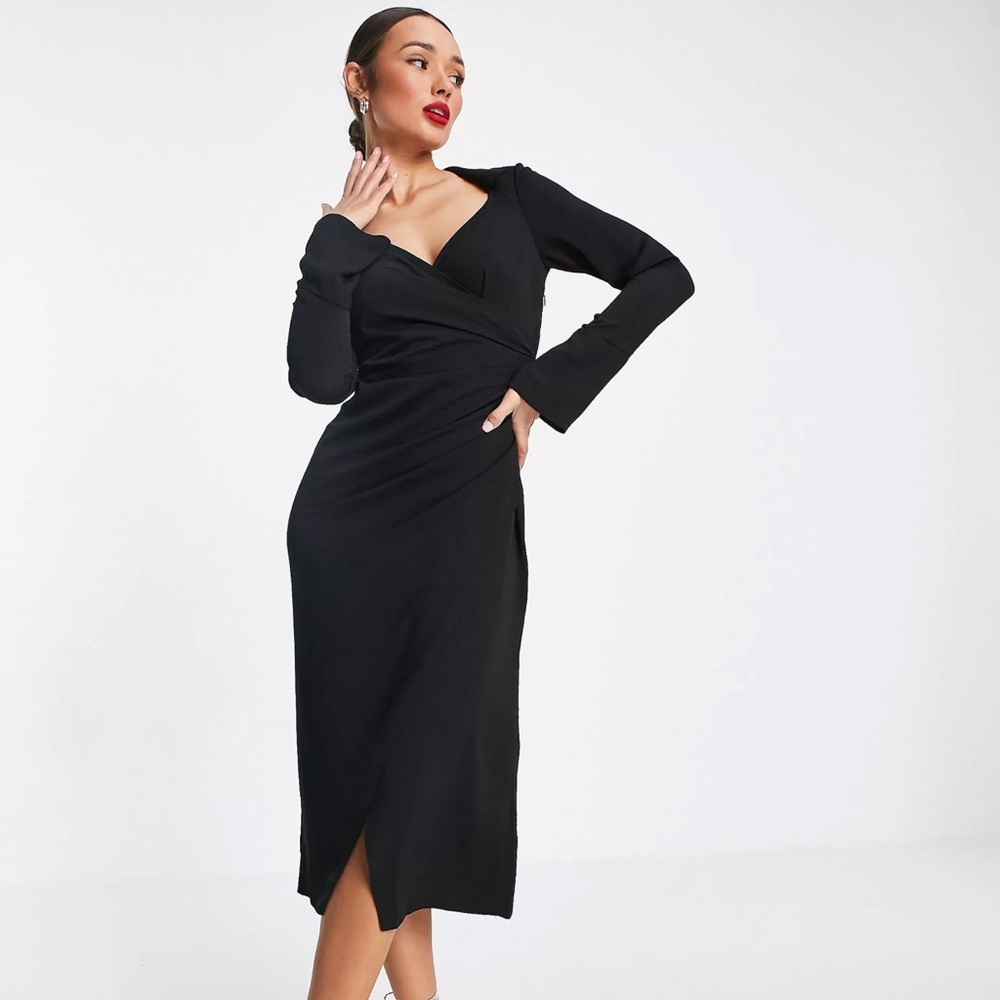 New ASOS black faux wrap dress
